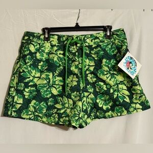 NWT Mad Iguana Green Tropical Leaf Print Swim Shorts Size XL